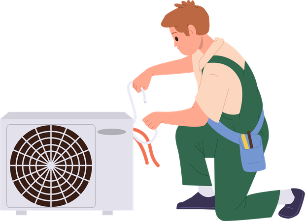 Service man character repairing air conditioner  Illustration