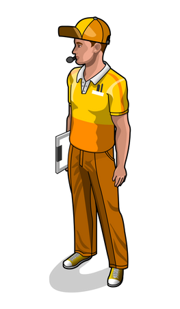 Service man holding writing board  Illustration