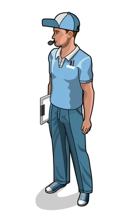 Service man holding writing board  Illustration