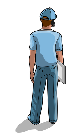 Service man holding writing board  Illustration