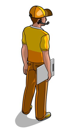 Service man holding writing board  Illustration