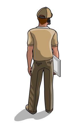 Service man holding writing board  Illustration