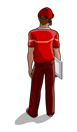 Service man holding writing board  Illustration
