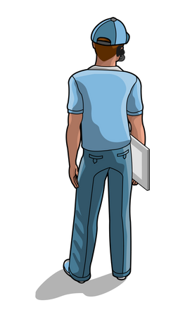 Service man holding writing board  Illustration