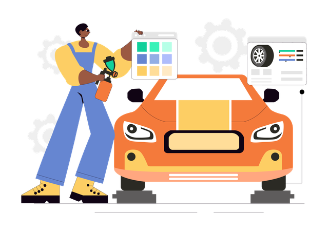 サービスマンが車を印刷  イラスト