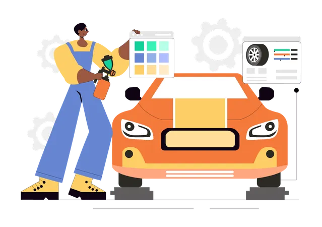 サービスマンが車を印刷  イラスト