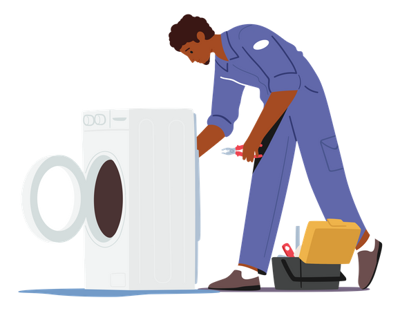Service man servicing washing machine  Illustration