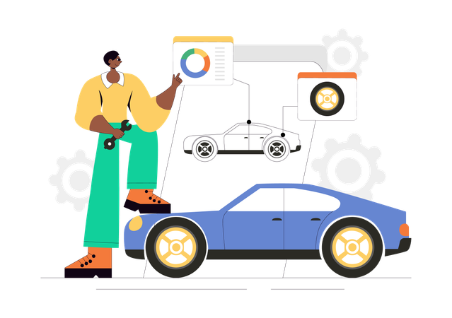 サービスマンの靴の装着 車の改造デザイン  イラスト