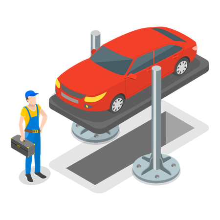 Service man watching car for service  Illustration