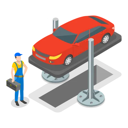 Service man watching car for service  Illustration