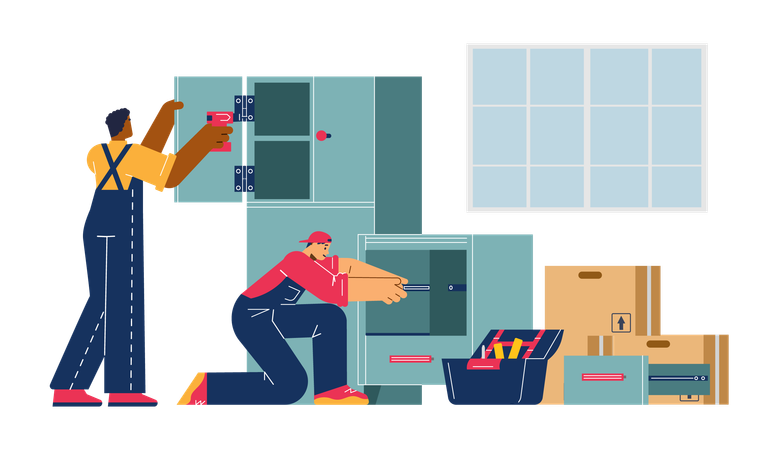 Service team doing repairing work at home  Illustration