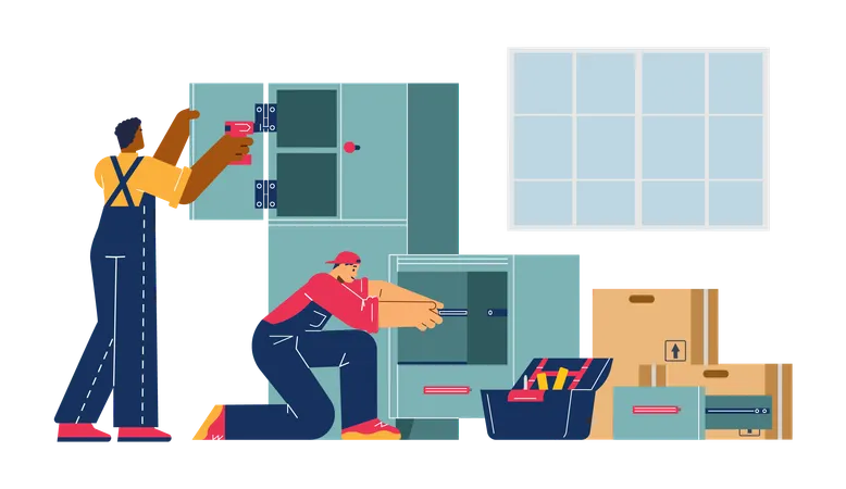 Service team doing repairing work at home  Illustration
