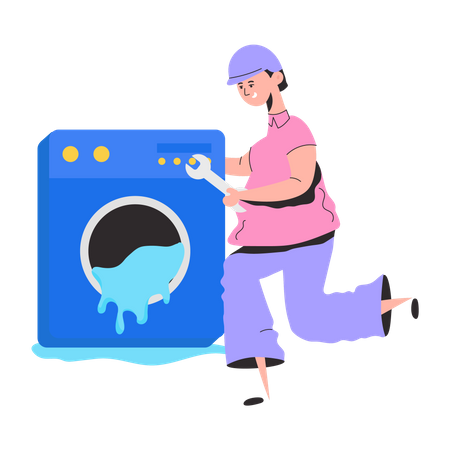 Service Technician repairing  washing machine  イラスト