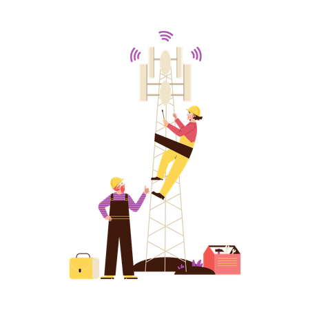 Service workers installs speed 5g internet  Illustration