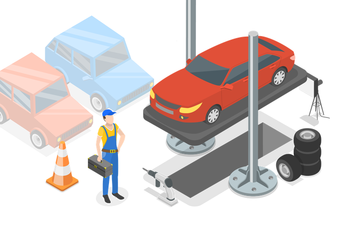 Serviceman doing car service  Illustration