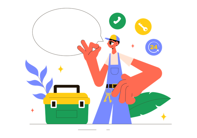 Serviceman with repair tool kit  Illustration