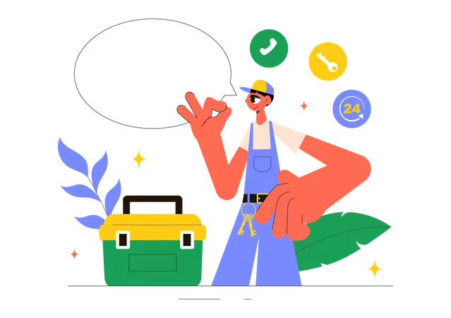 Serviceman with repair tool kit  Illustration