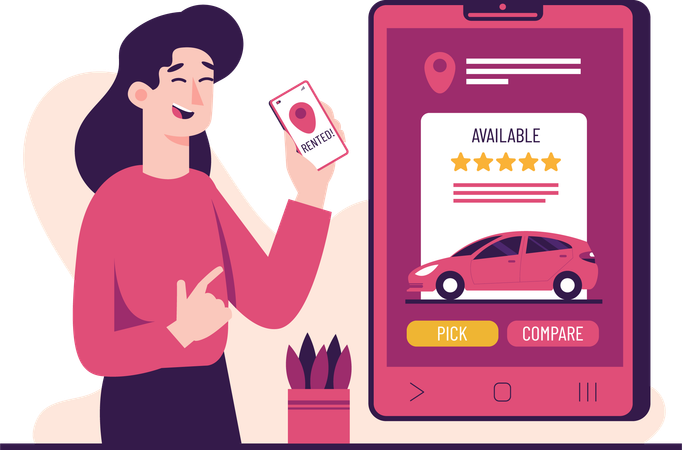 Servicio de alquiler de coches disponible  Ilustración