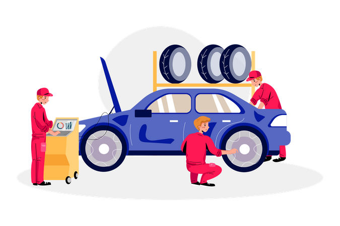 Servicio de automóvil o mantenimiento de automóvil  Ilustración