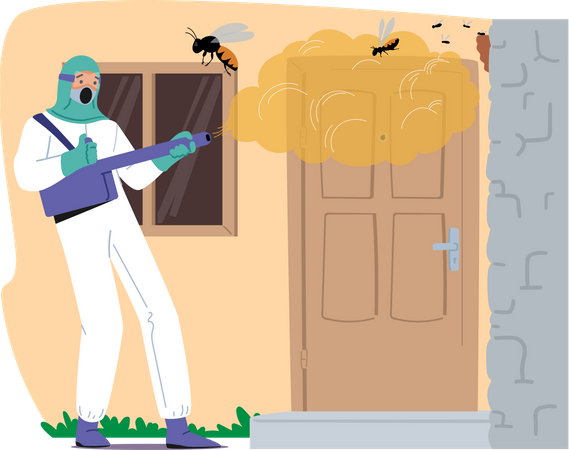 El servicio de control de plagas combate eficazmente la plaga de avispas  Ilustración