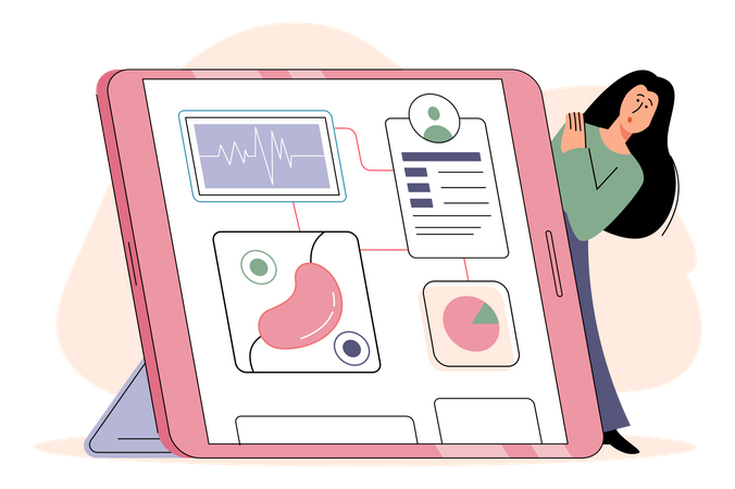 Servicio de diagnóstico médico en línea.  Ilustración