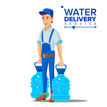 Vector de hombre de servicio de entrega de agua  Ilustración