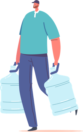 Servicio Entrega Agua Hombre Vestido Uniforme Llevar Botella Plástico  Ilustración