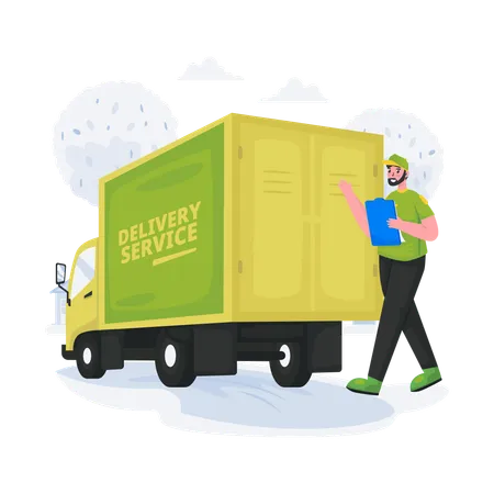 Ilustracion De Un Servicio De Entrega Utilizando Un Camion Preparacion Para La Entrega De Carga Ilustración