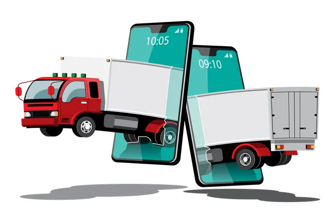 Camion De Reparto Con Pedido En Aplicacion De Telefono Inteligente Ilustracion Vectorial Ilustración