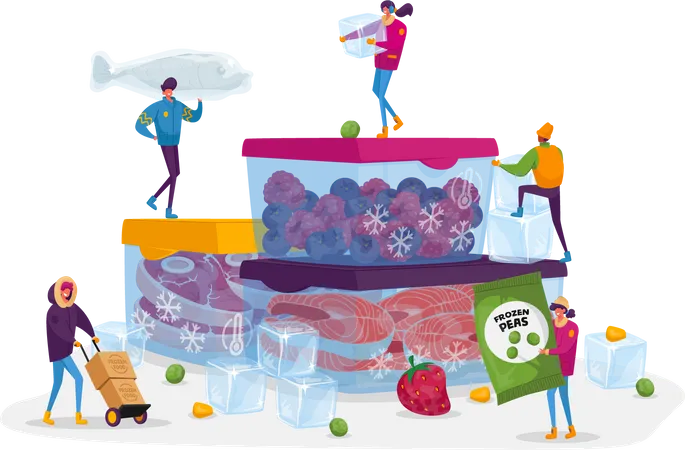Servicio de envasado de alimentos congelados.  Ilustración