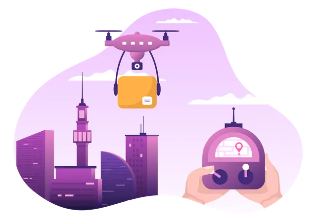 Servicio de envío mediante drone  Ilustración