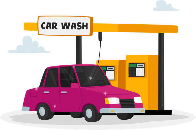Automóvil en servicio de lavado de autos  Ilustración