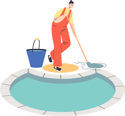 Servicio de mantenimiento y limpieza de piscinas.  Ilustración