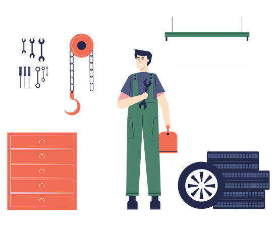 Servicio de reparación y mantenimiento de automóviles.  Ilustración