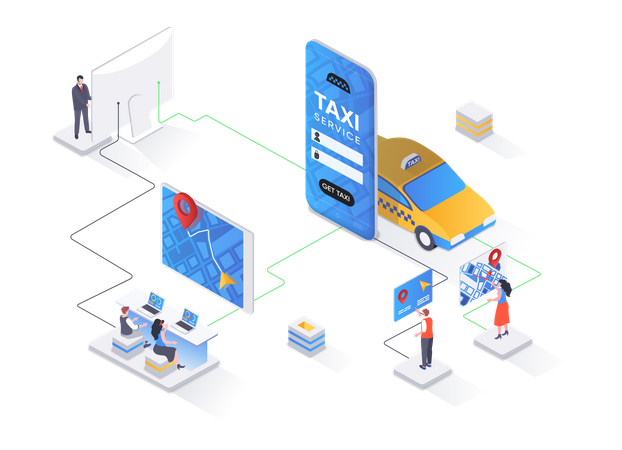 Servicio de reserva online de transporte de pasajeros.  Ilustración