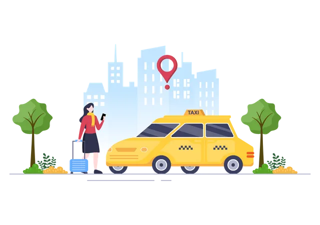 Servicio de reserva de taxis para viajes.  Ilustración