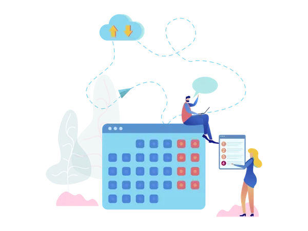 Calendario en línea del servicio en la nube  Ilustración