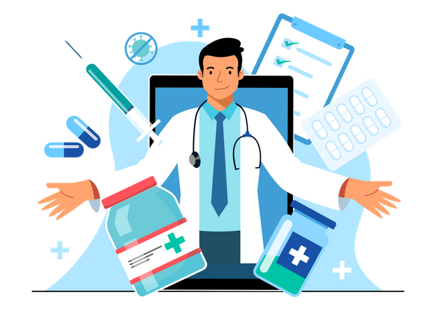 Servicio médico en línea  Ilustración