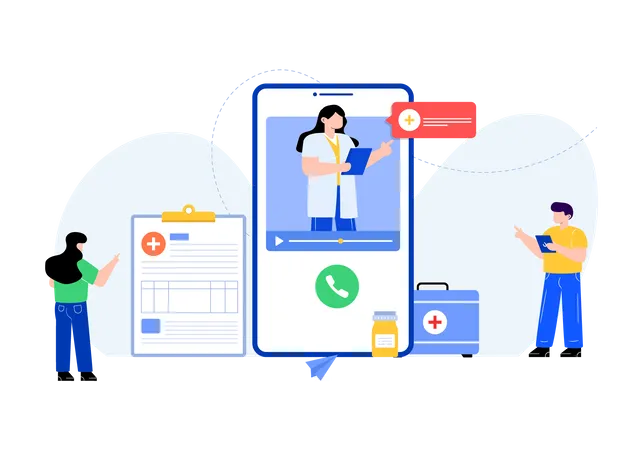 Servicios médicos en línea  Ilustración