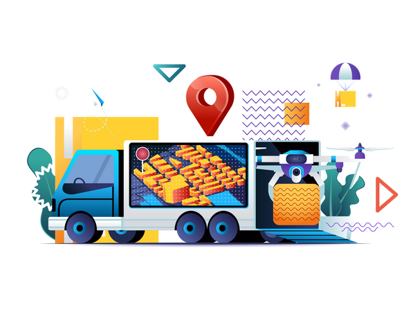 Serviço de entrega expressa, remessa global e local rápida  Ilustração