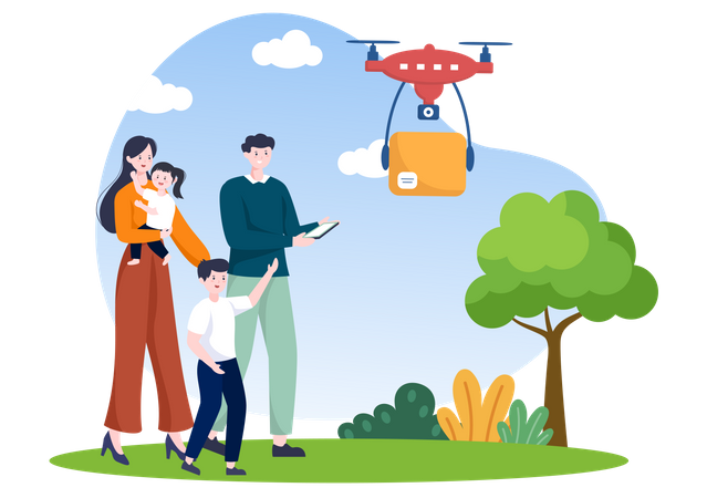Serviço de entrega usando drone  Ilustração