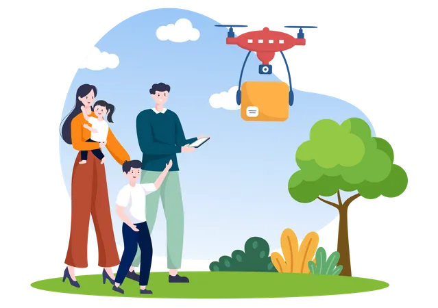 Serviço de entrega usando drone  Ilustração