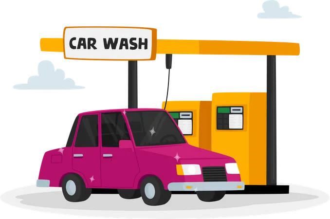 Automóvel em serviço de lavagem de carros  Ilustração
