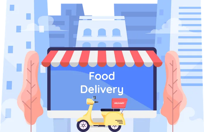 Serviço on-line de pedidos e entrega de alimentos  Ilustração