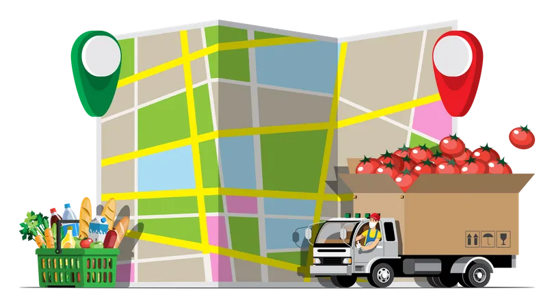 Serviço de rastreamento de entrega de alimentos  Ilustração