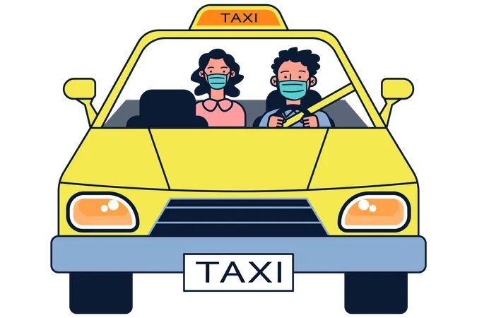 Serviço de táxi durante a pandemia  Ilustração