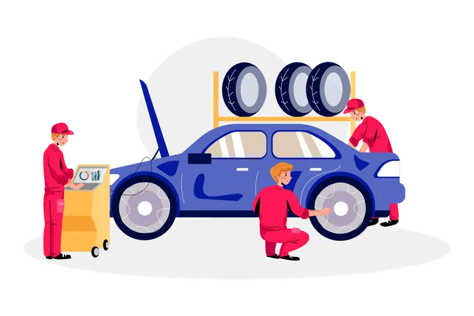 Serviço de carro ou manutenção de carro  Ilustração