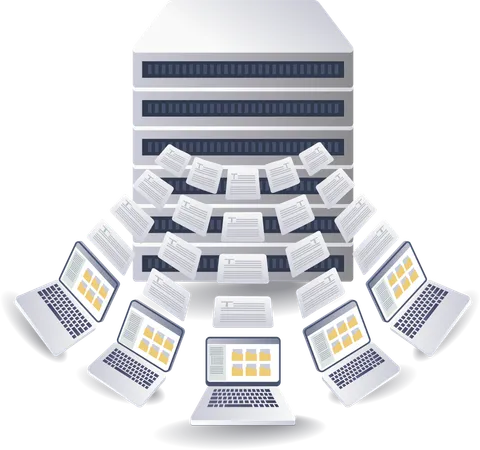 El servidor de la computadora transfiere muchos datos  Ilustración