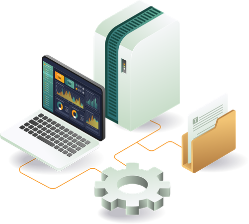 Servidor con conexión de análisis al servidor  Ilustración