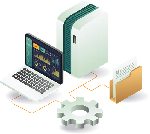 Servidor con conexión de análisis al servidor  Ilustración